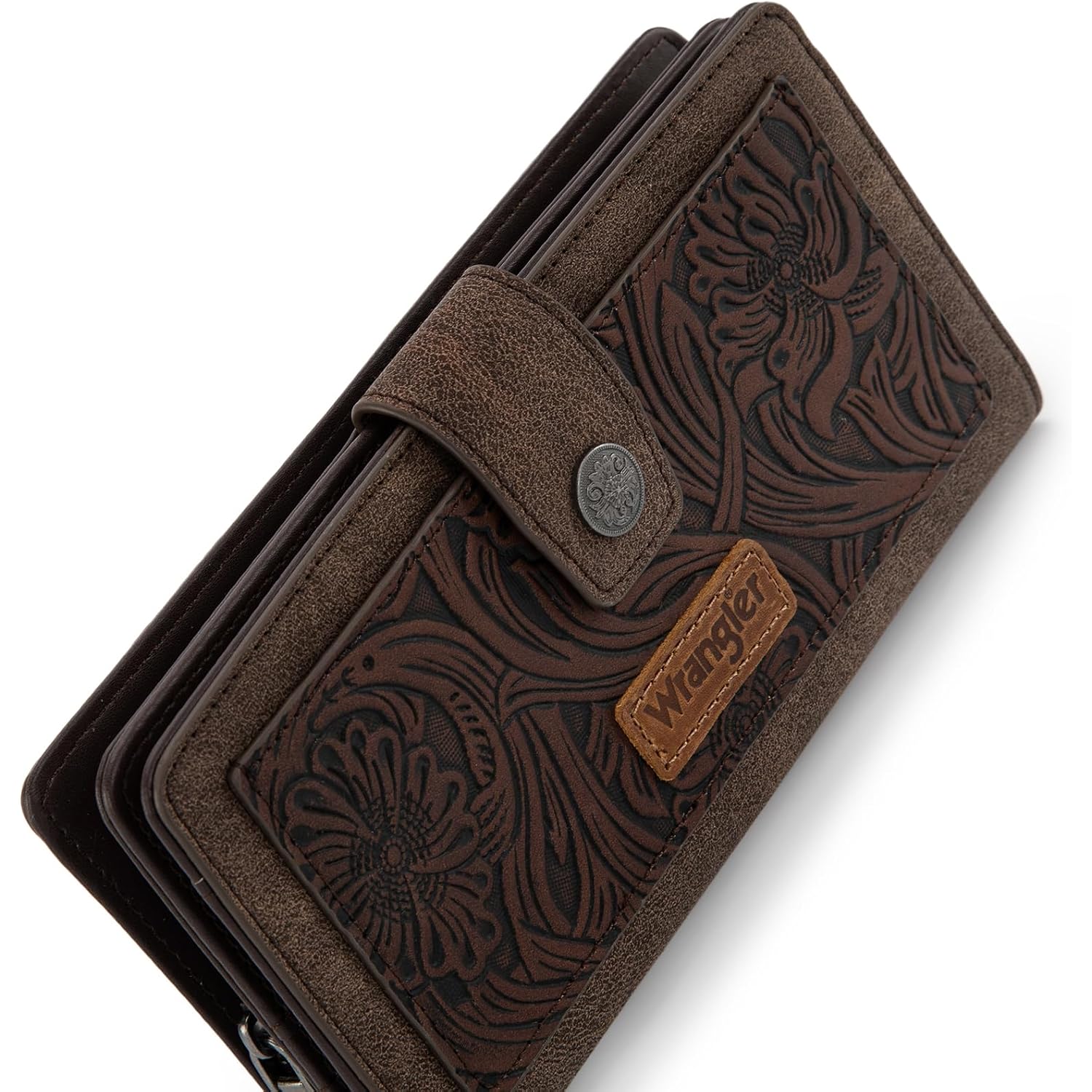 Montana West X Wrangler Large Womens Wallet Western Tooling Flower Wallets, Card Cases & Money Organizers Bifold Card Cash Phone Wallet Ladies Female Travel Clutch Wallets With Rfid Lining