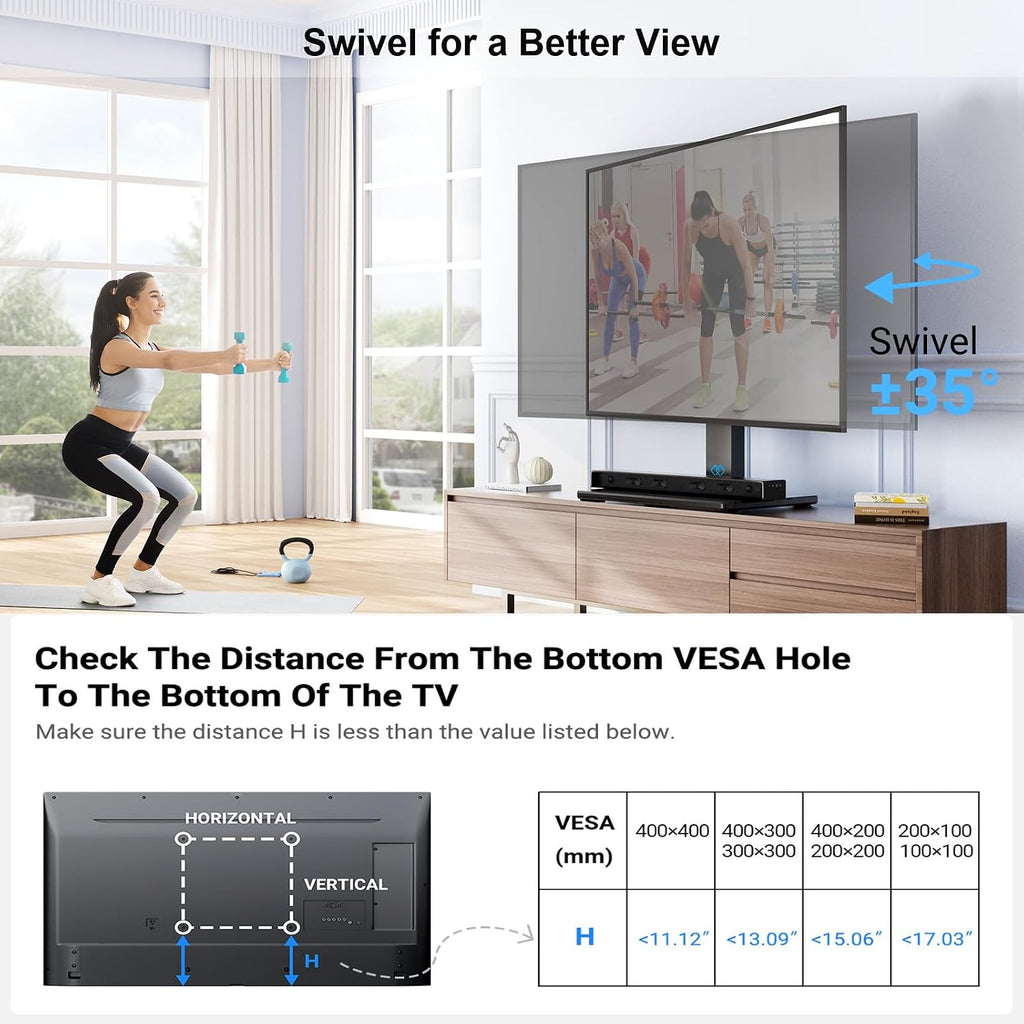 Perlesmith Universal Swivel Tv Stand For 32-75 Inch Tvs, Table Top Tv Stand Base Up To 99 Lbs, 4 Height Adjustable Universal Tv Legs With Tempered Glass Base, Max Vesa 600X400Mm, Pstvs02-N1