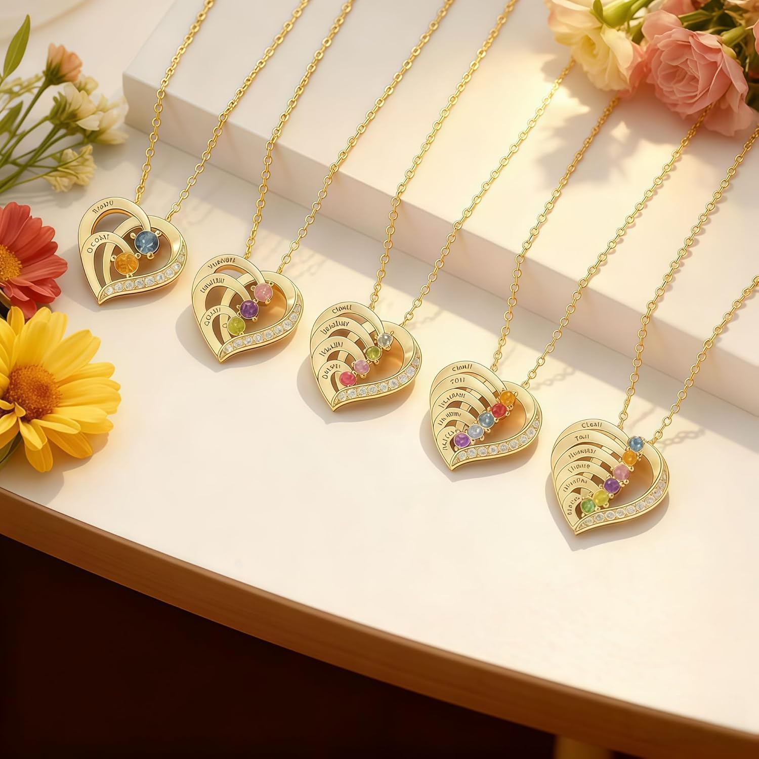 Personalized Name Mothers Necklace with 2-6 Birthstones 925 Sterling Silver Necklace for Women Mothers Day Christmas Gift for Mom Wife Grandma