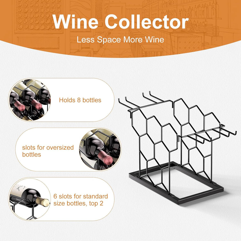B4Life Countertop Wine Rack, Wine Rack With Glass Holder 8 Bottles | Freestanding Small Liquor Holder Metal, Tabletop Bottle Storage Stand For For Home, Kitchen, Bar, Cellar