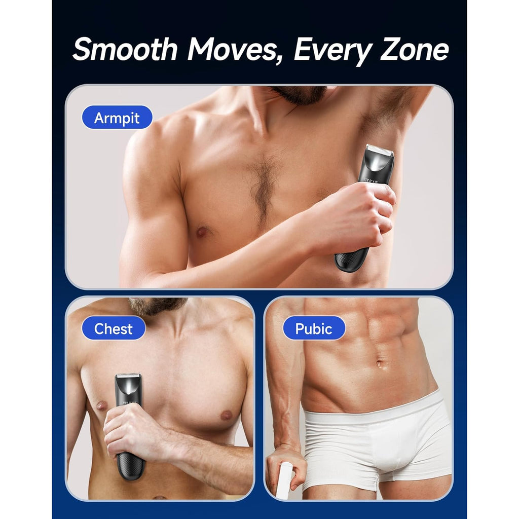 Manscape Trimmer for Men - No Nicks Electric Razor-Shaver for Balls/Pubic/Groin/Legs/Chest Hair Removal w/Light & Ceramic Blade, IPX7 Waterproof Full Body Hair Groomer USB-C Charging, Gifts for Men