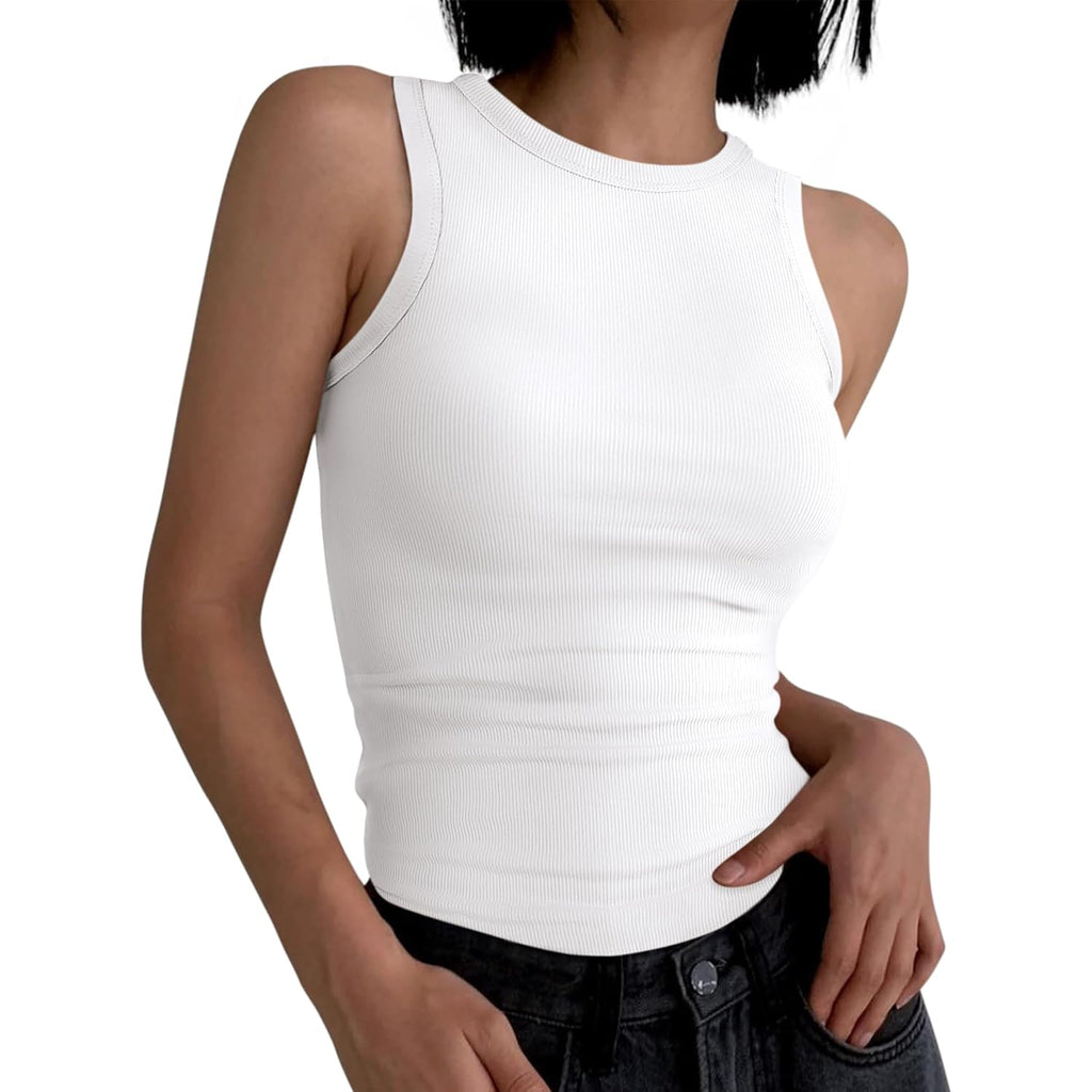 Womens Sleeveless High Neck Tank Tops Fashion Summer Casual Basic Slim Fit Ribbed Racerback Top Shirt Clothes