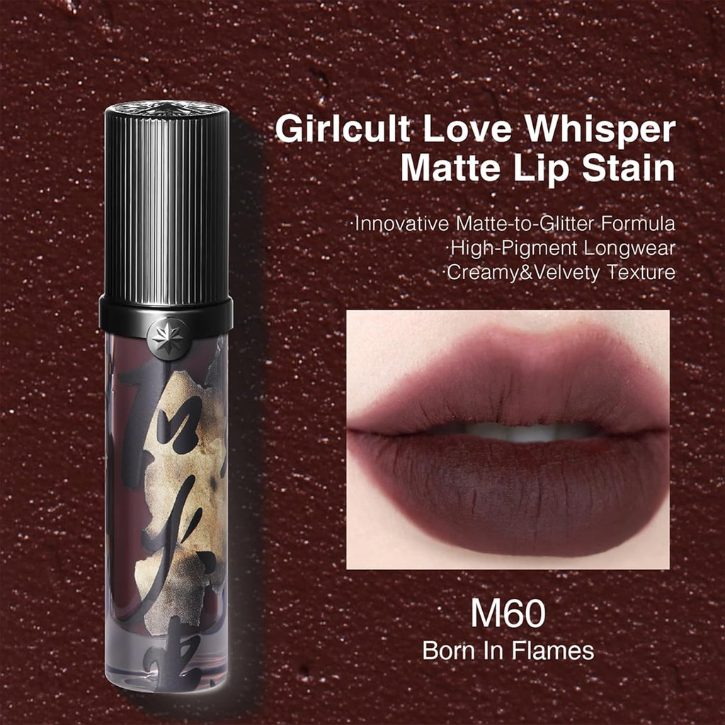 GIRLCULT Matte Lip Stain – Lightweight Velvet Lip Tint, Soft Matte Liquid Lipstick, Transfer-Resistant, Buildable Color, Comfortable Wear (M60)