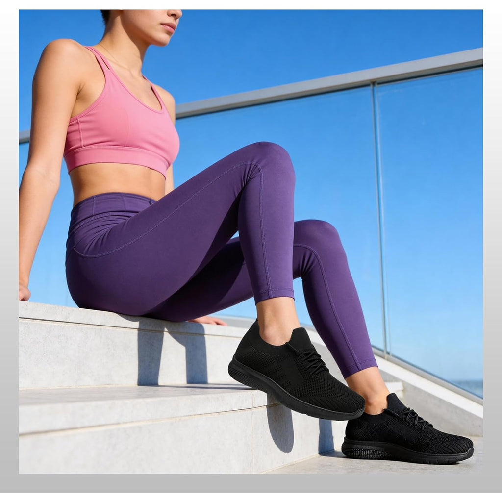 Bernal Black Sneakers For Women Walking Shoes Non Slip Lightweight Casual Breathable Tennis Shoes Work Travel
