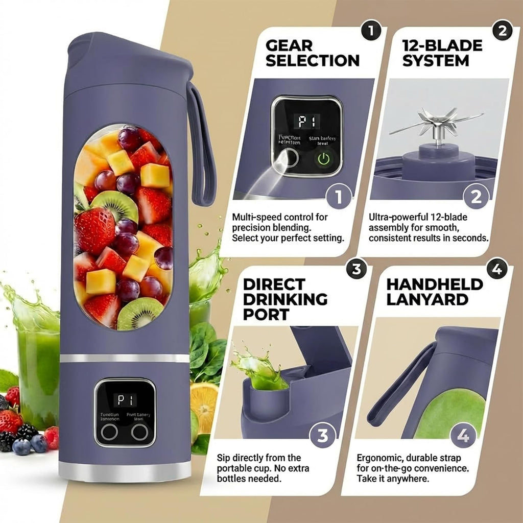 Lilogi Portable Blender, 500Ml Blenders For Smoothies With Led Display | 12-Blade Usb-C Rechargeable Blender, Travel Blender Cup For Any Kitchen, Office, Outdoor, Travel, Gym Or Sports