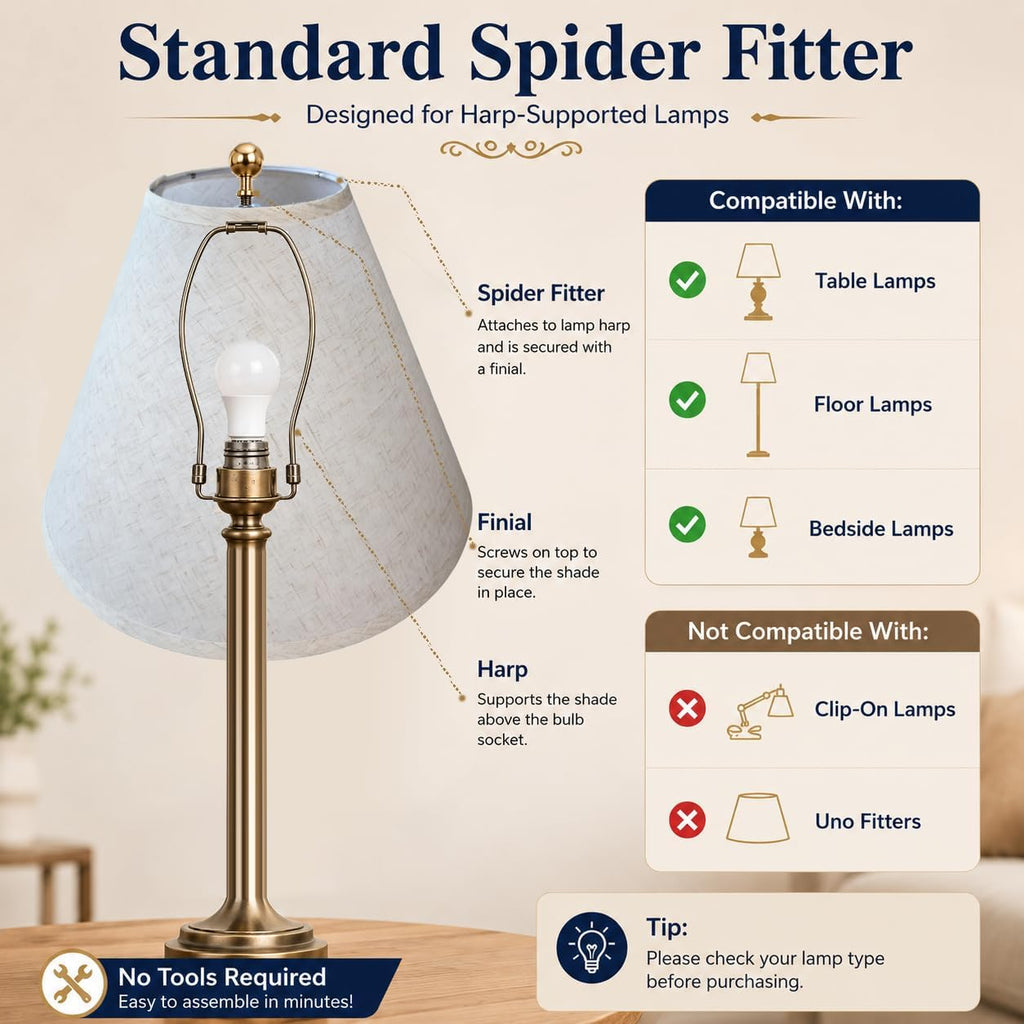 Empire Beige Linen Lamp Shades Set Of 2, 6X16X10.8 In Spider Fitter | Set Of 2 Empire Beige Lamp Shades,Easy Assembly,Soft Warm Light For Table And Floor Lamps In Living Rooms & Home Offices