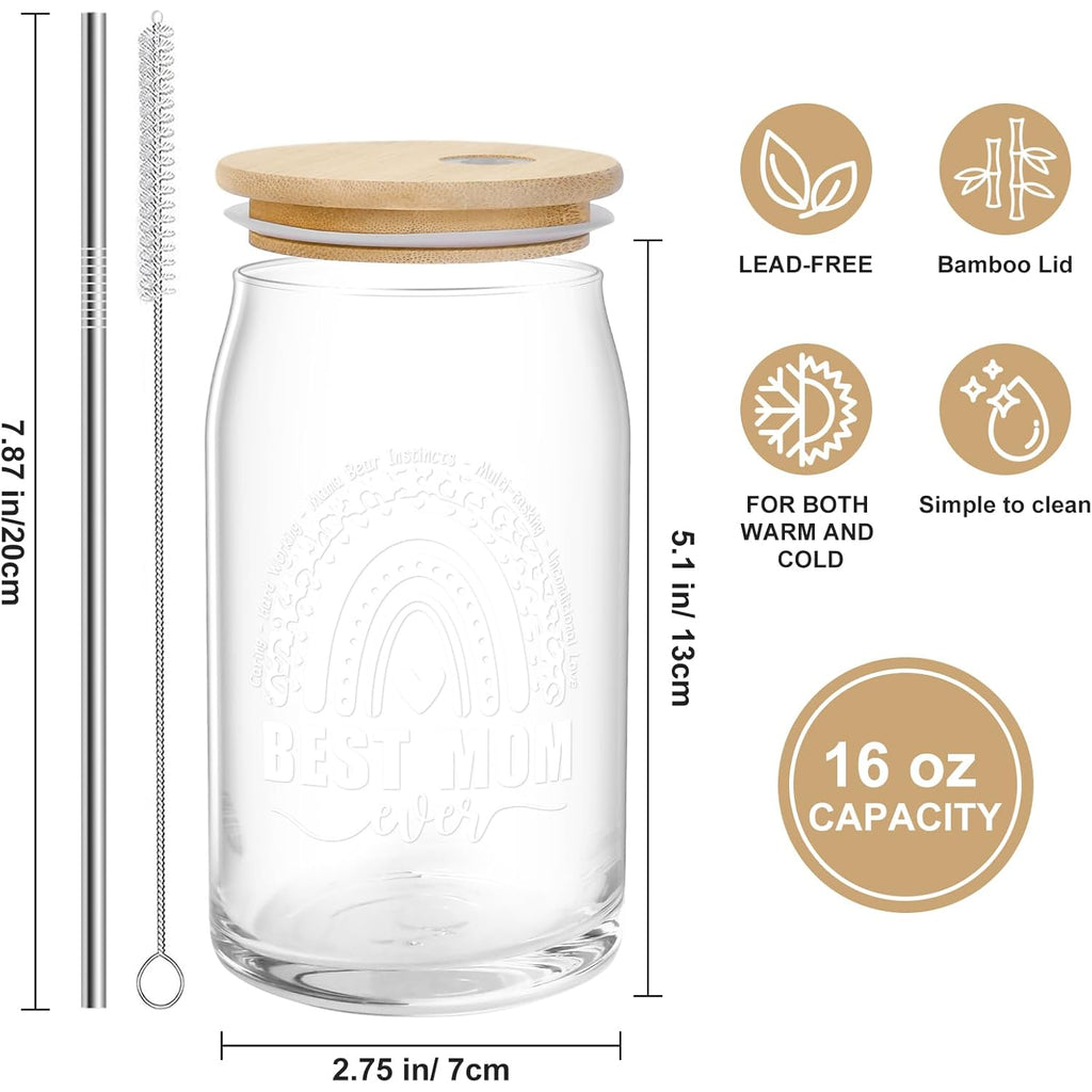Mothers Day Gifts for Mom from Daughter Son, Gifts for Women Mama Stepmom Mother In Law Bonus Mom, Personalized Anniversary Birthday Mothers Day Presents for Wife from Husband - Can Glass Cups 16OZ