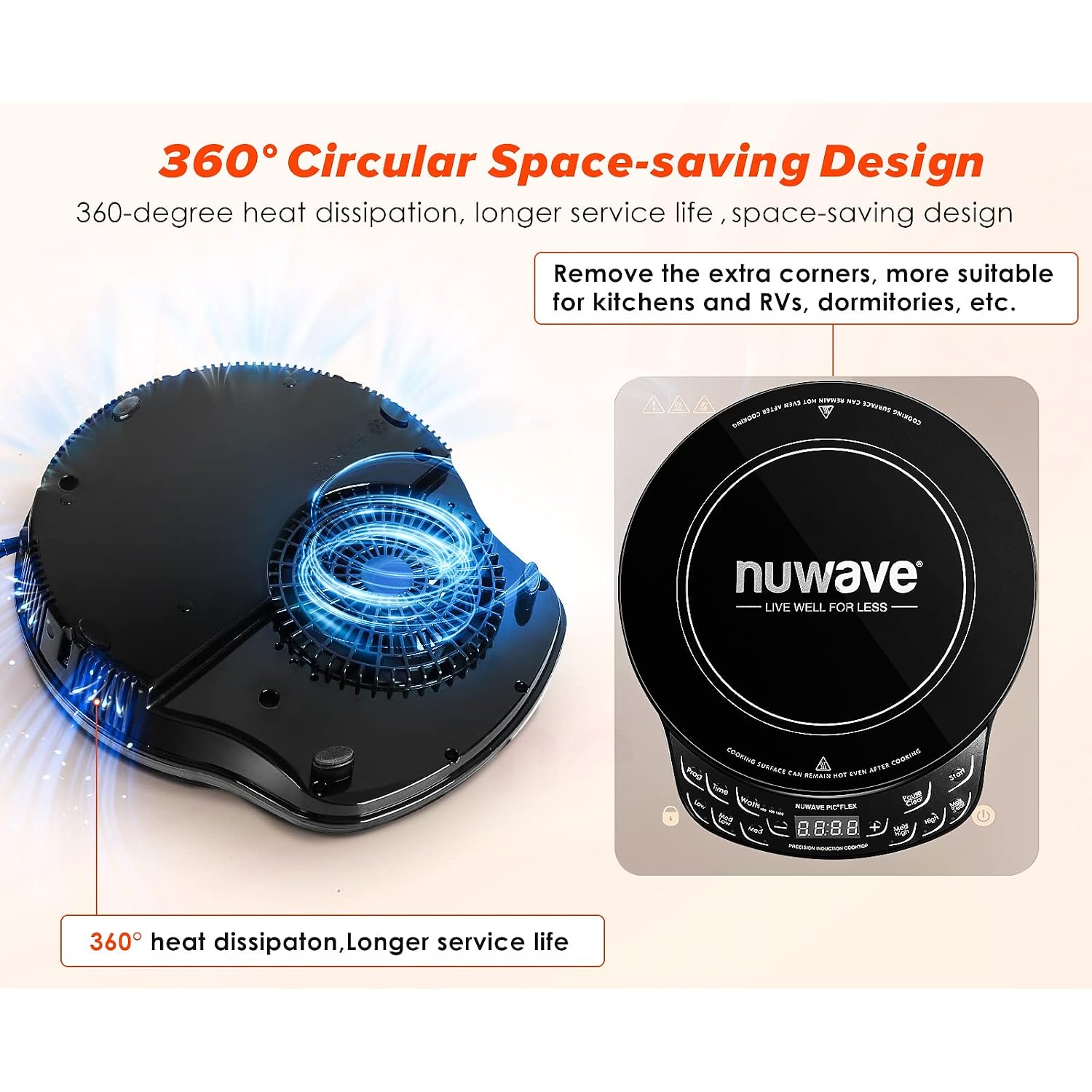 Nuwave Flex Precision Induction Cooktop, 10.25” Shatter-Proof Ceramic Glass, 6.5” Heating Coil, 45 Temps From 100°F To 500°F, 3 Wattage Settings 600, 900 & 1300 Watts, Black