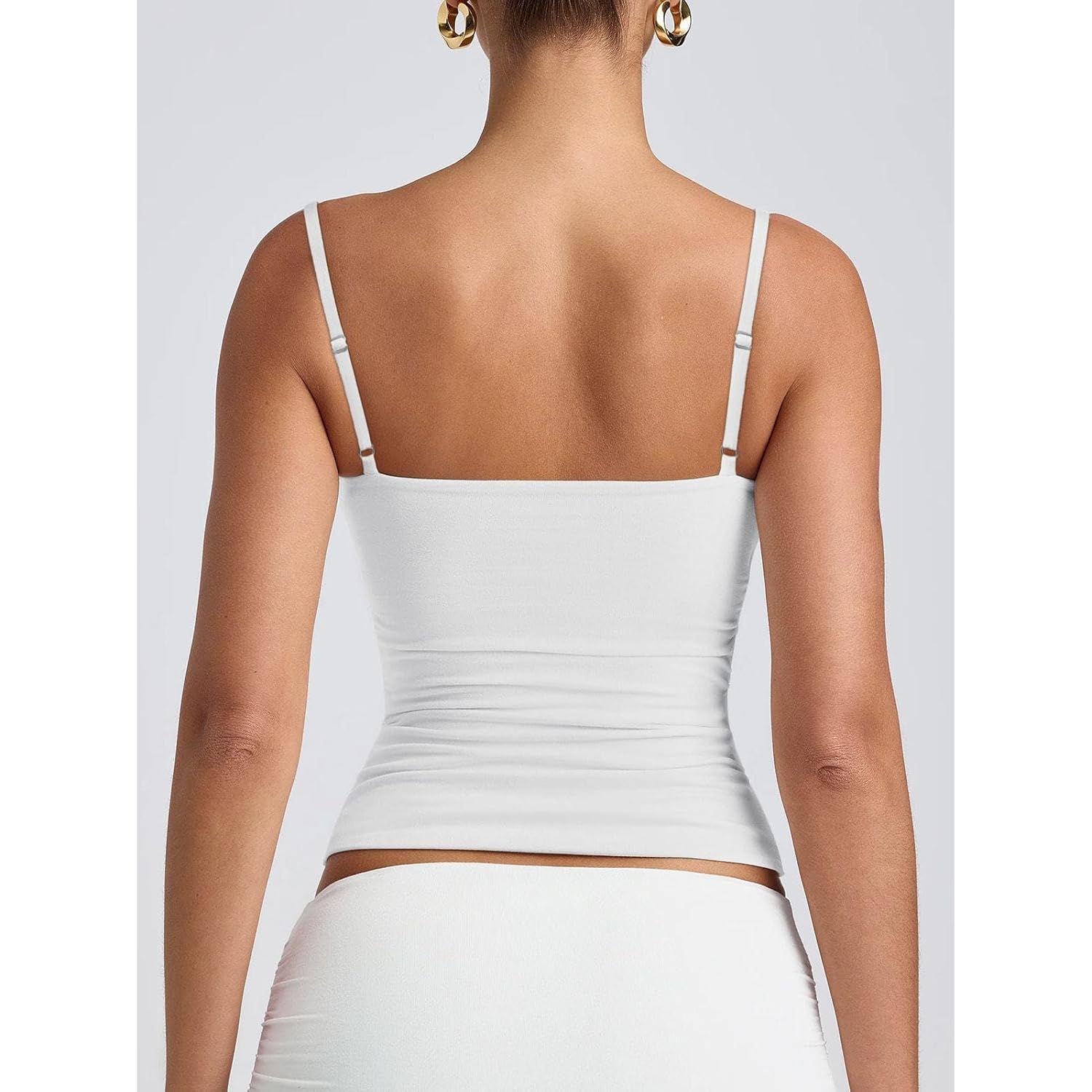 Women's Basic Double Lined Scoop Neck Tank Tops Adjustable Cami Tank Summer Sleeveless Tops