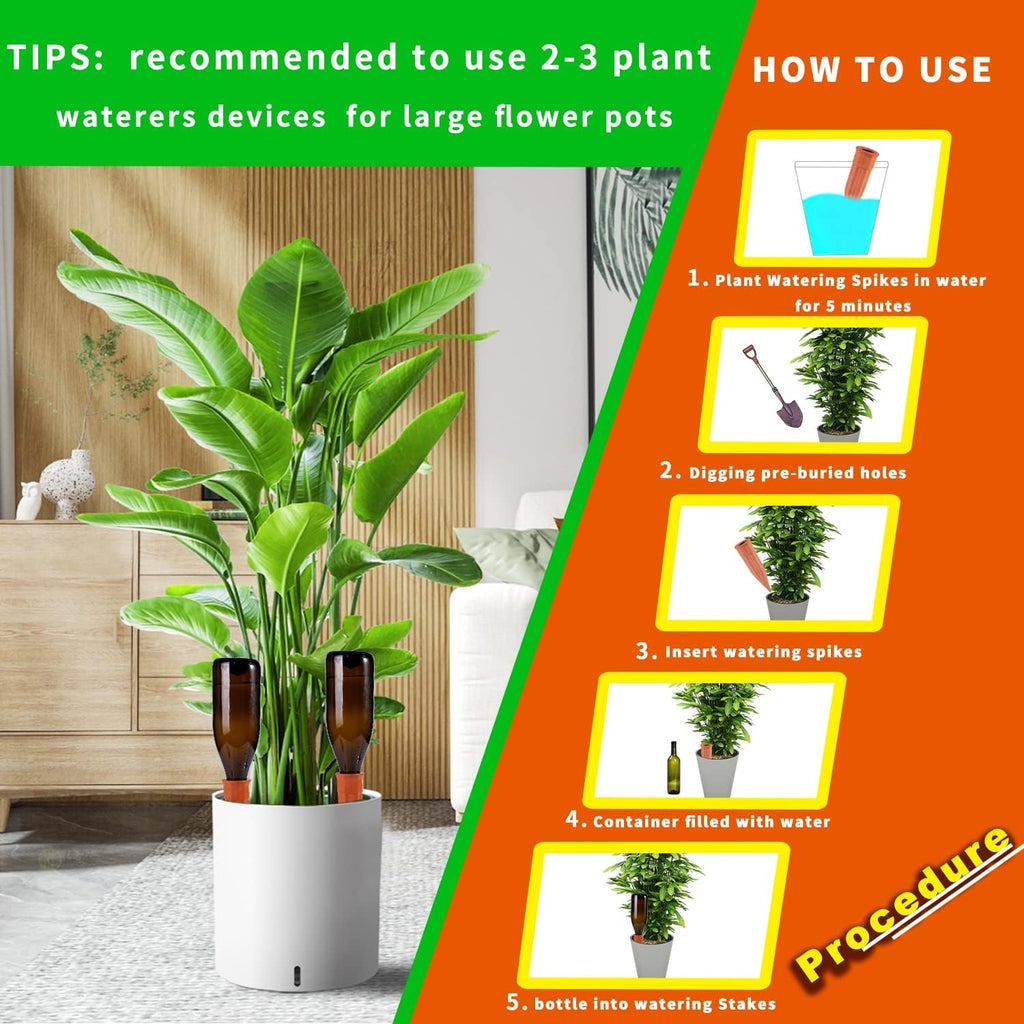 Tkscusr Plant Self-Watering Stakes-15 Pack Terracotta Automatic Plant Waterer Devices Auto-Water Irrigation System For Indoor/Outdoor Plants