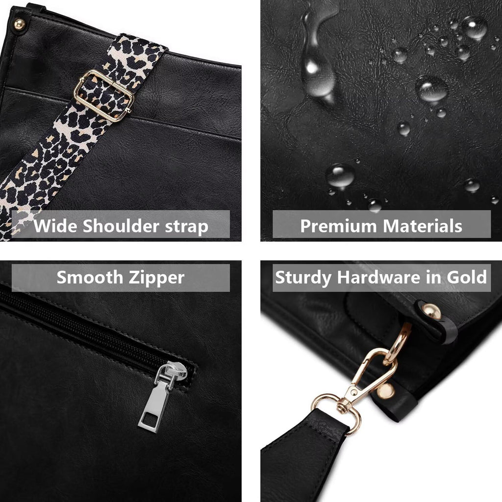 Vegan Leather Crossbody Bags For Women, Crossbody Purse With Guitar Strap Zipped Pockets Handbag Shoulder Bag
