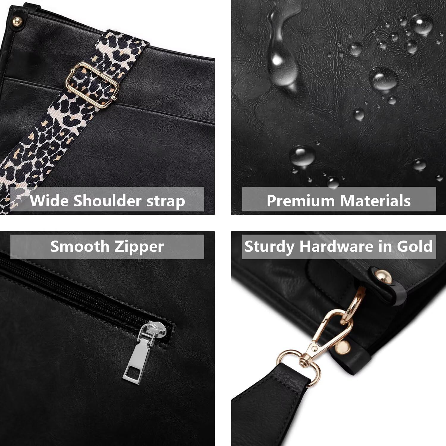 Vegan Leather Crossbody Bags For Women, Crossbody Purse With Guitar Strap Zipped Pockets Handbag Shoulder Bag