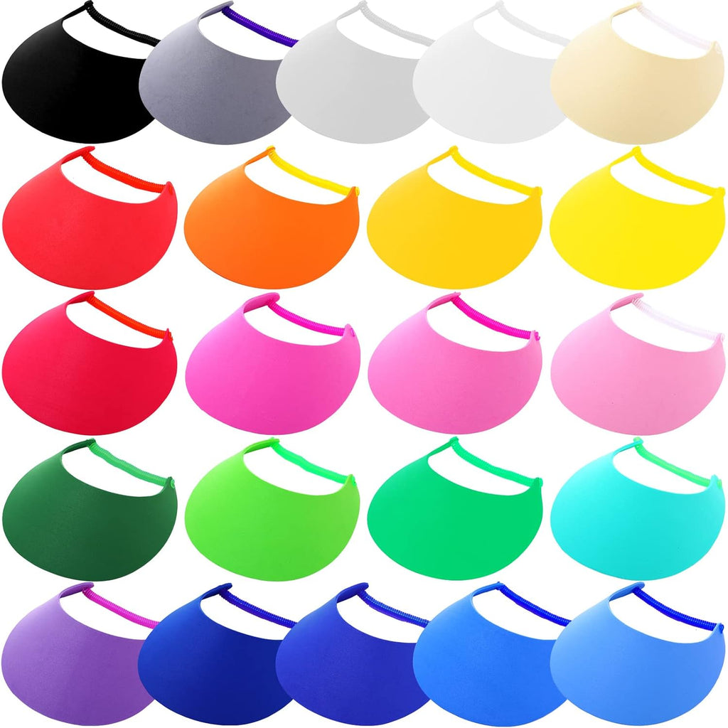 Sureio 22 Pcs Foam Sun Visors for Women Bulk Adjustable DIY Blank Sun Hat Tennis Elastic Visors for Party Beach Outdoors