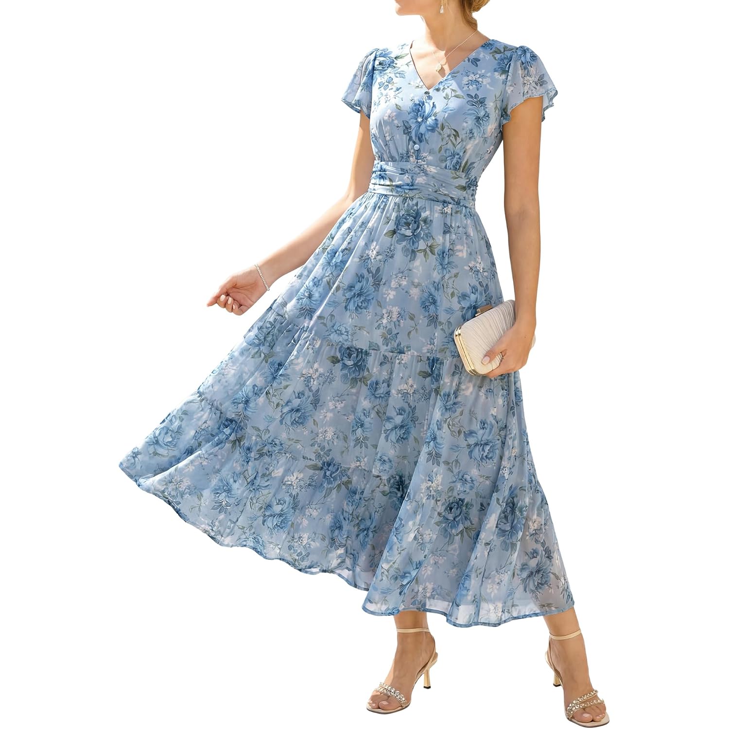 Grace Karin 2026 Women Summer Dress,Maxi Short Sleeve Floral Dresses,Semi Formal Flowy Wedding Guest Dress With Pocket