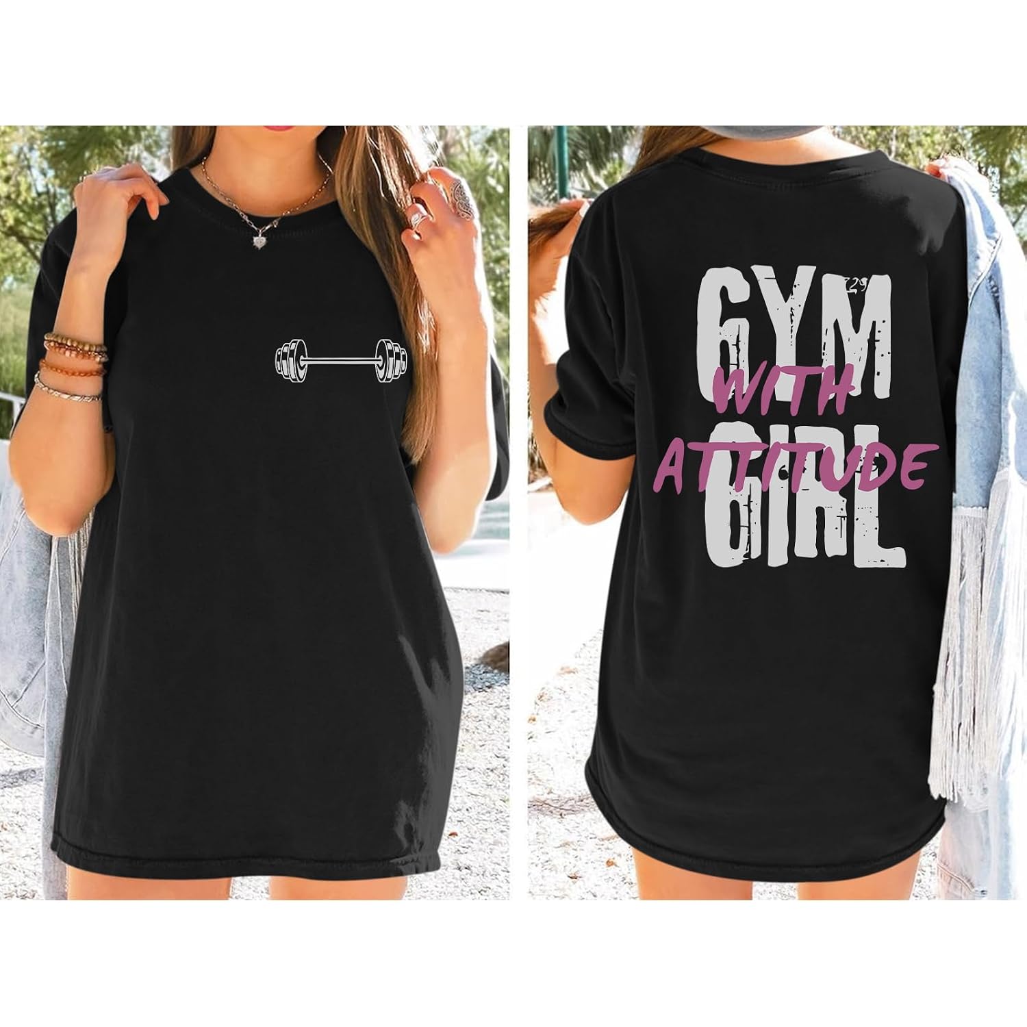 Funny Workout Shirts Women Oversized Weightlifting Graphic Tshirt Gym Girl with Attitude Tees Gym Lover Tops Black