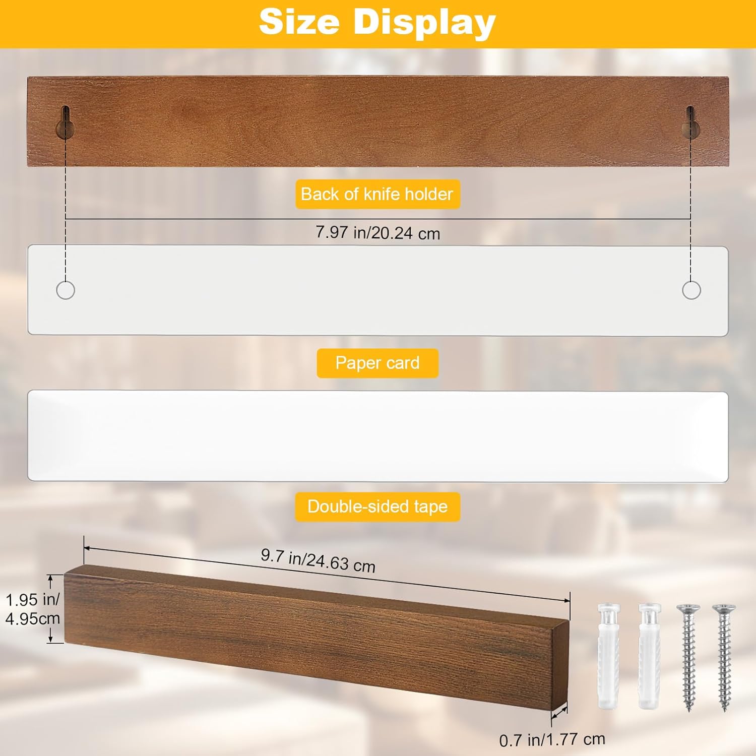 Magnetic Knife Holder Wood, 10" Knife Magnetic Strip No Drill Adhesive Knife Magnet Block, Wooden Magnetic Knife Holder for Wall Mount Fridge Refrigerator Kitchen Knife Bar Utensils Tools Organizer