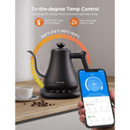 Govee Smart Electric Kettle, Wifi Variable Temperature Gooseneck Pour Over Kettle And Tea Kettle, Alexa Control, 1200W Quick Heating, 100% Stainless Steel, 0.8L, Matte Black