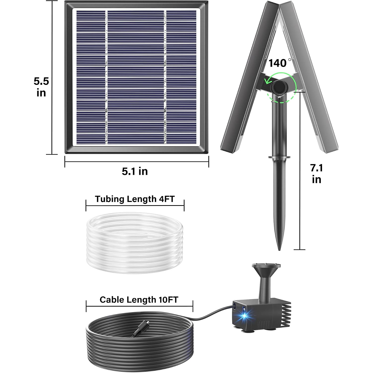 Biling Solar Fountain For Bird Bath, Solar Panel Kit Outdoor Solar Water Pump With 4Ft Tubing For Hummingbird Bath, Small Pond And Fish Tank