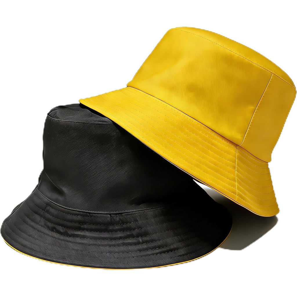 Bucket Hat for Men and Women 2-in-1 Reversible Sun Protection Fashion Flat Top Cap for Fishing Travel Beach Sports Yellow-black
