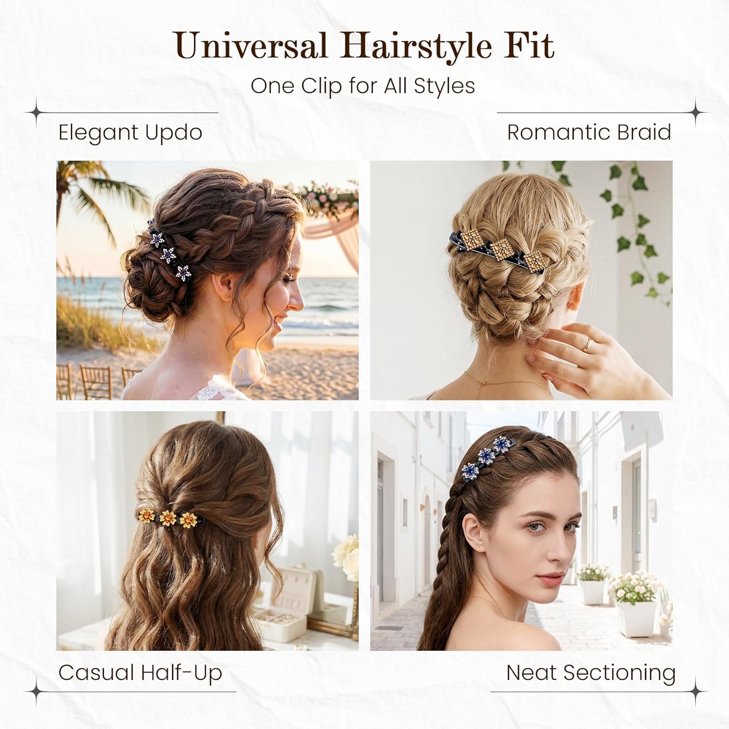 Sparkling Crystal Stone Braided Hair Clips, 2026 New Rhinestone Hair Clips Hair Braid Clips, Girls/Women Hair Accessories for Styling Sectioning (22#)