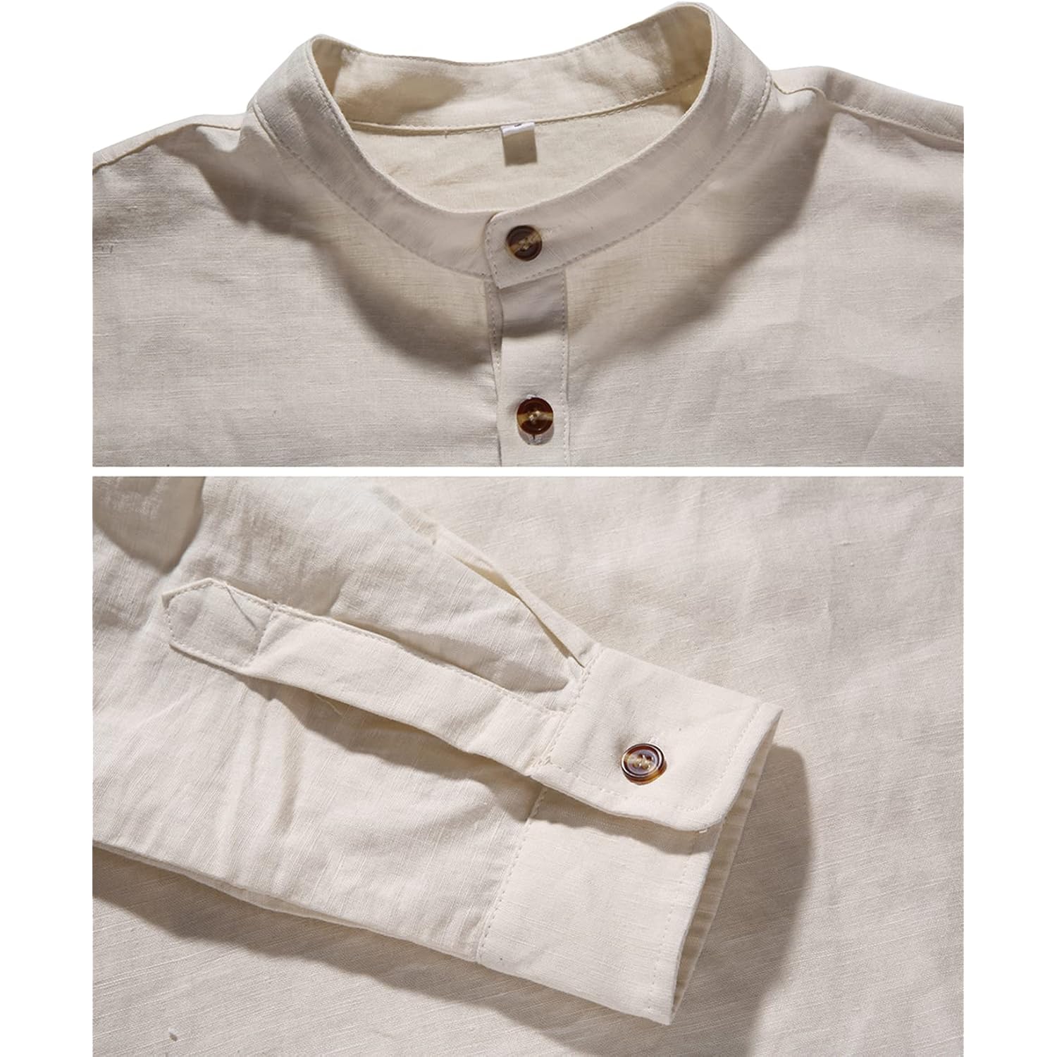 Nitagut Men Henley Neck Long Sleeve Daily Look Linen Shirts