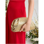 QWINEE Women's Woven Evening Bag Dumpling Clutch Purse No Strap Handbags Elegant Faux PU Leather Clutch Bag | Woven, No Strap, Elegant, Faux PU Leather
