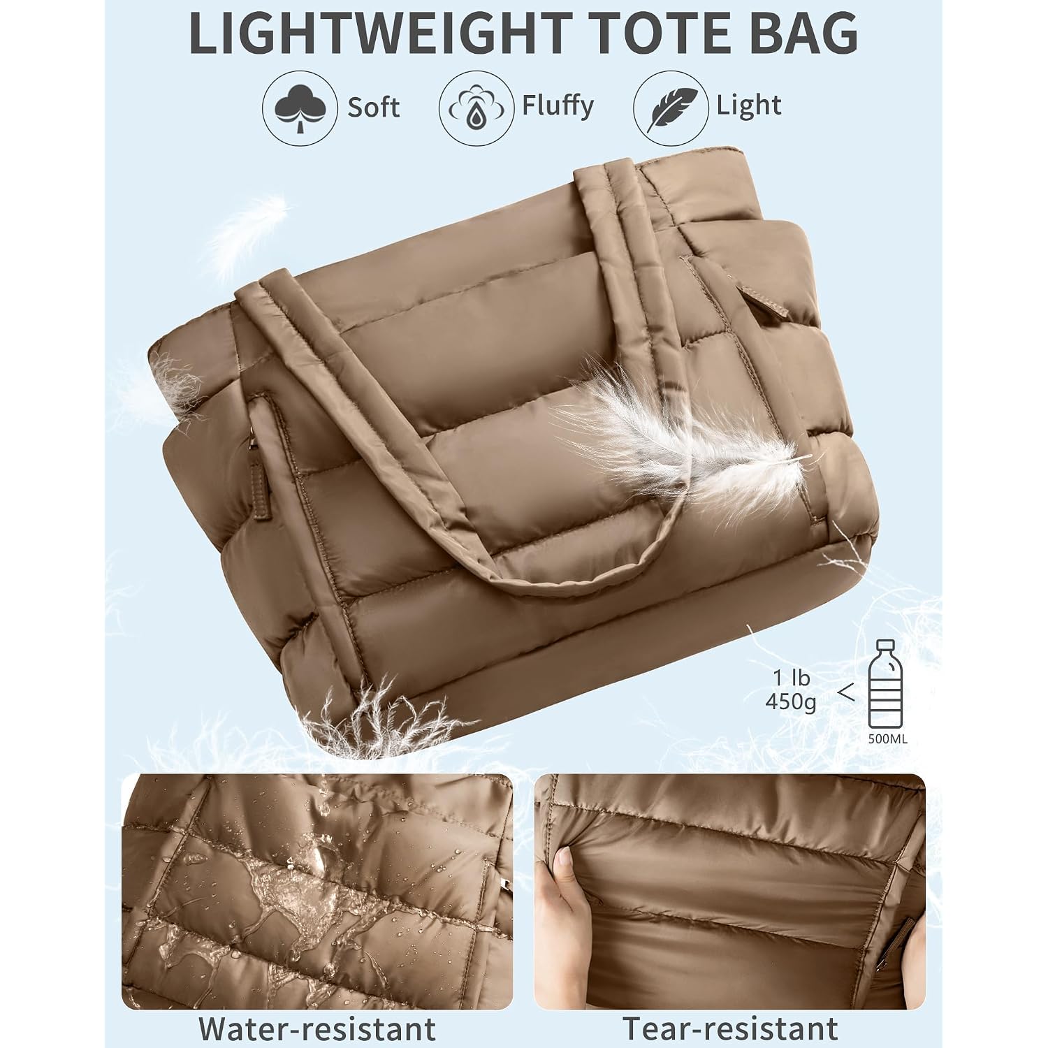 Bagstellar Puffer Tote Bag For Women, Lightweight Puffy Work Handbag Teacher Nurse Quilted Shoulder Bag For School Travel Gym | Cloud Bag W/ Zipper