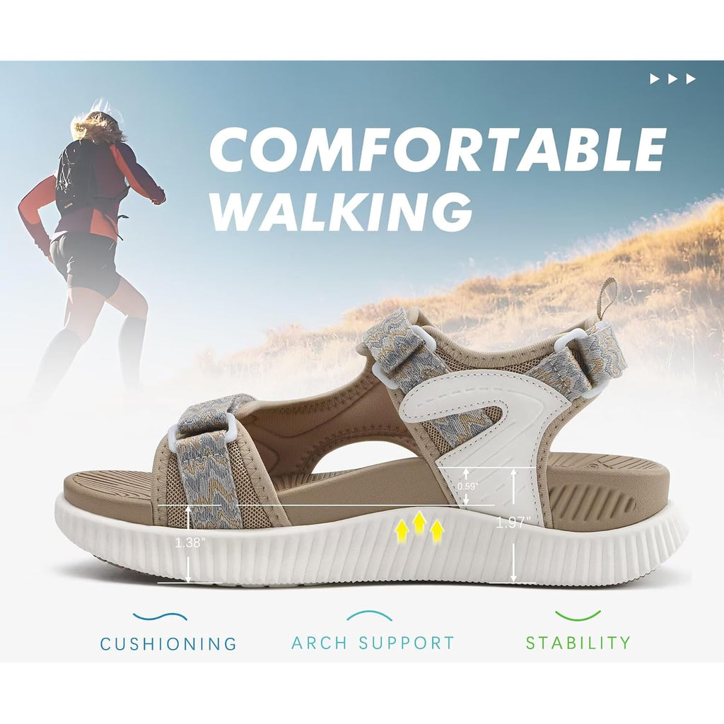 Kuailu Womens Orthopedic Walking Sandals With Comfortable Arch Support Plantar Fasciitis Relief Summer Outdoor Hiking Sport Recovery Adjustable Strap Athletic Chunky Cushion Shoes
