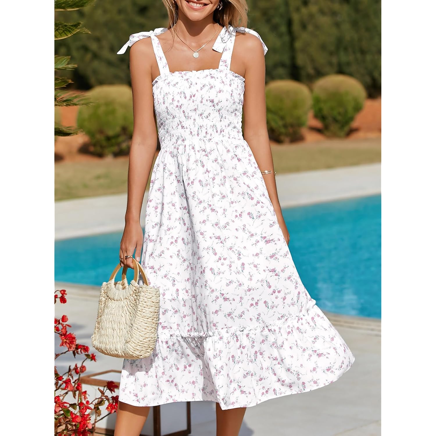 Imily Bela Womens Summer Floral Maxi Dress Boho Tie Strap Sleeveless Smocked A Line Beach Sundress Long Dresses