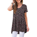 POPYOUNG Women's Summer Long Tunic Top To Wear With Leggings Short Sleeve Shirt Loose Fit Dressy
