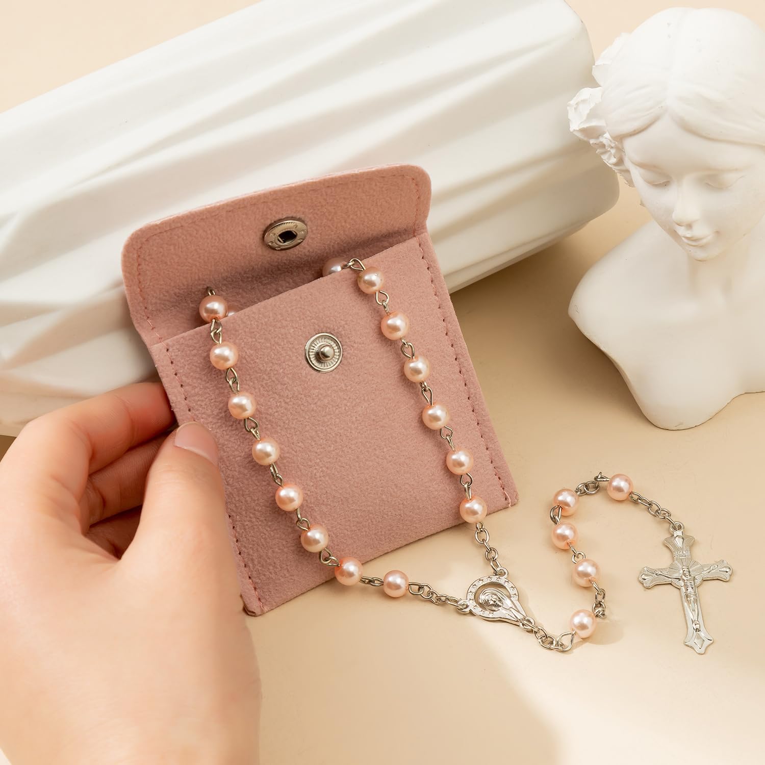 Rosary Beads Catholic for Women - Rosary Necklace Artificial Pearls, Solid Colored Simple Style Rosary Beads, Gifts for Women