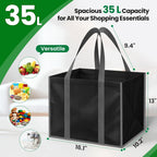 Spacewhisper Reusable Grocery Bags With Long Handles [3 Pack] - Multipurpose Shopping Bags For Groceries, Foldable Grocery Totes Resist Water & Stains For Kitchen, Car Trunk, Picnic (Black)