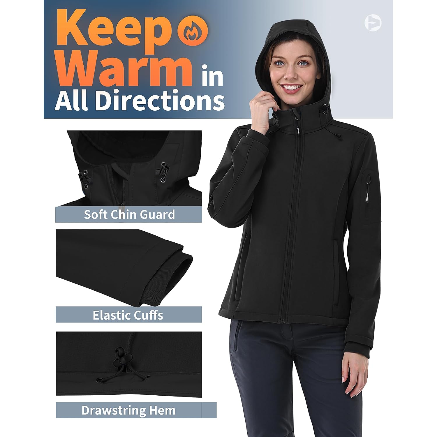 Outdoor Ventures Women'S Softshell Jacket With Hood Fleece Lined Warm Lightweight Waterproof Insulated Windbreaker