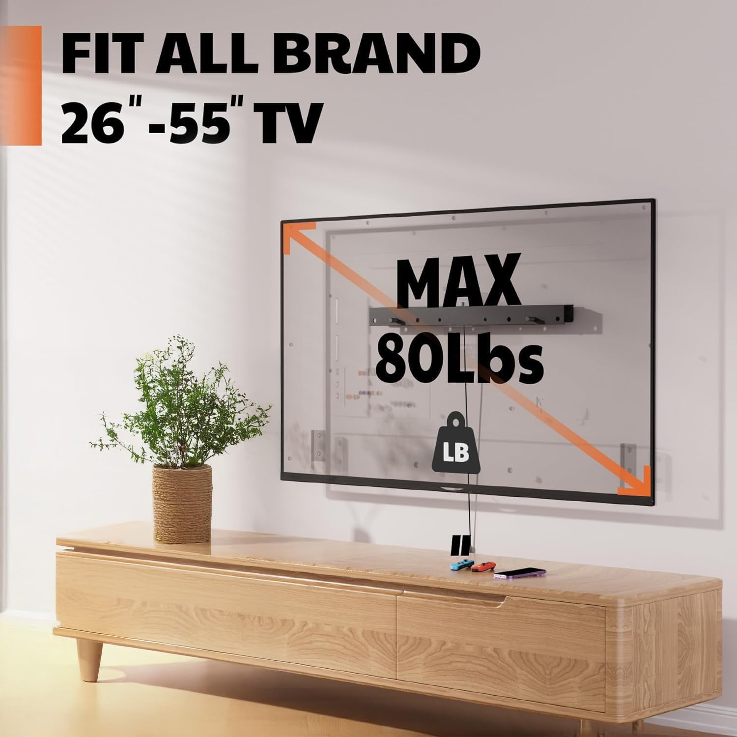 Aentgiu Studless Tv Wall Mount, Heavy Duty Drywall Tv Bracket Hanger For 26-55 Inch Flat Screen Tvs, No Stud, No Drill, No Anchors, Easy Install With All Hardware Included