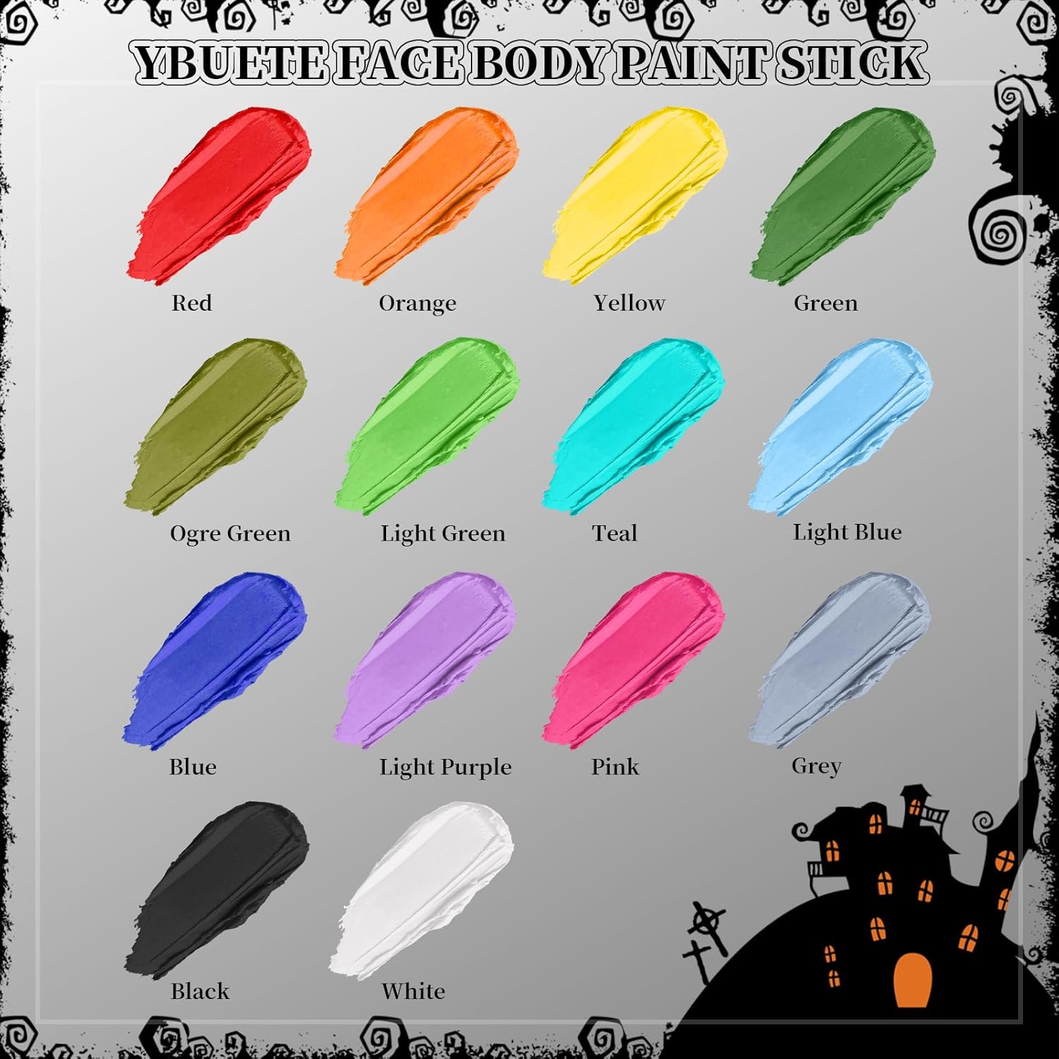 YBUETE White Face Body Painting Stick, Professional Full-coverage Cream White Face Paint for Halloween SFX Skeleton Ghost Zombie Clown Goth Cosplay Makeup, Washable Body Stick for Adult Costume Party