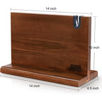 Hoshanho Magnetic Knife Block 14 X 10 Inches, Double Sided Magnetic Knife Holder Rack For Kitchen Counter, Acacia Wood Magnetic Knife Storage Stand With Knife Sharpener