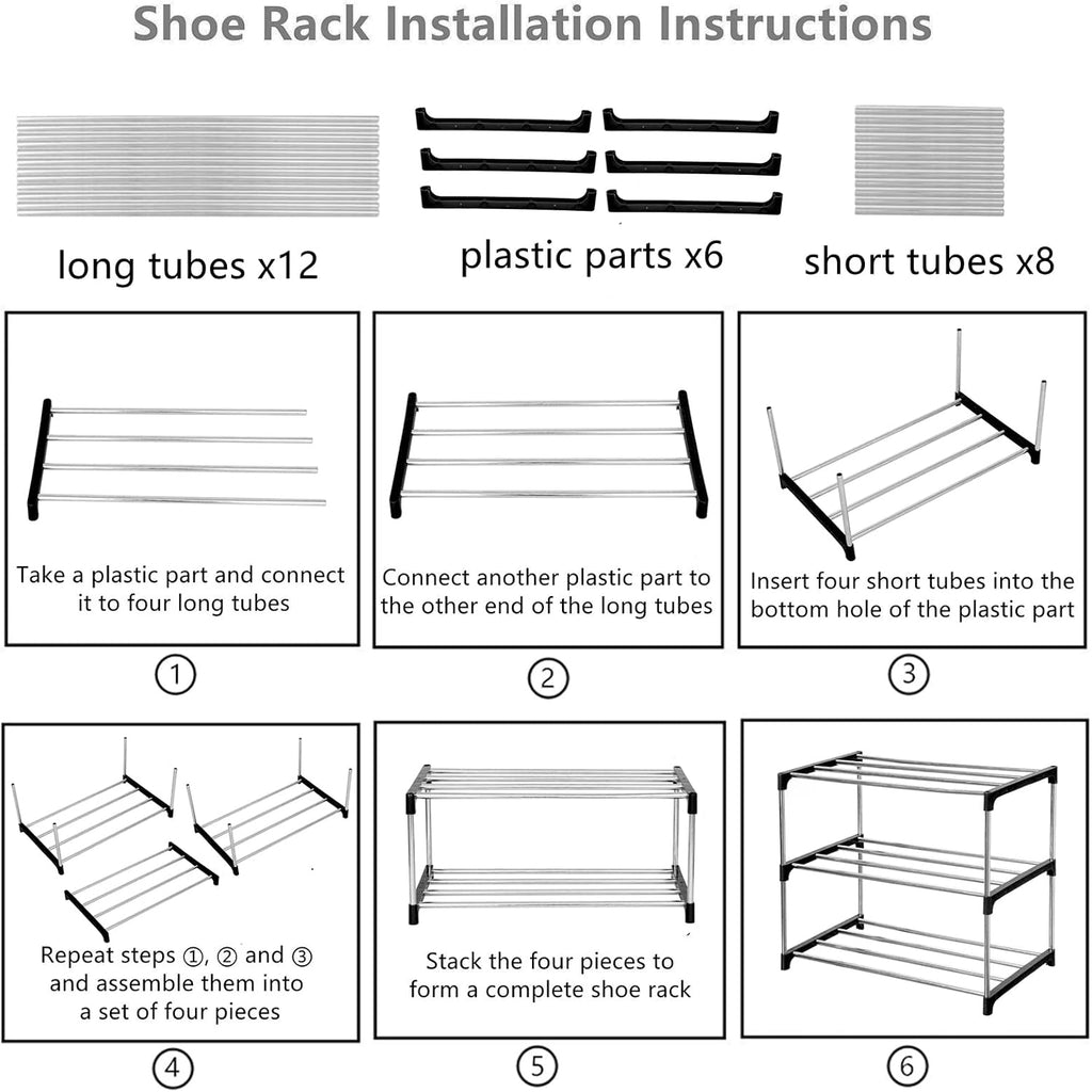 Jucaifu Stackable Small Shoe Rack, Entryway, Hallway And Closet Space Saving Storage And Organization (3-Tier, Black)