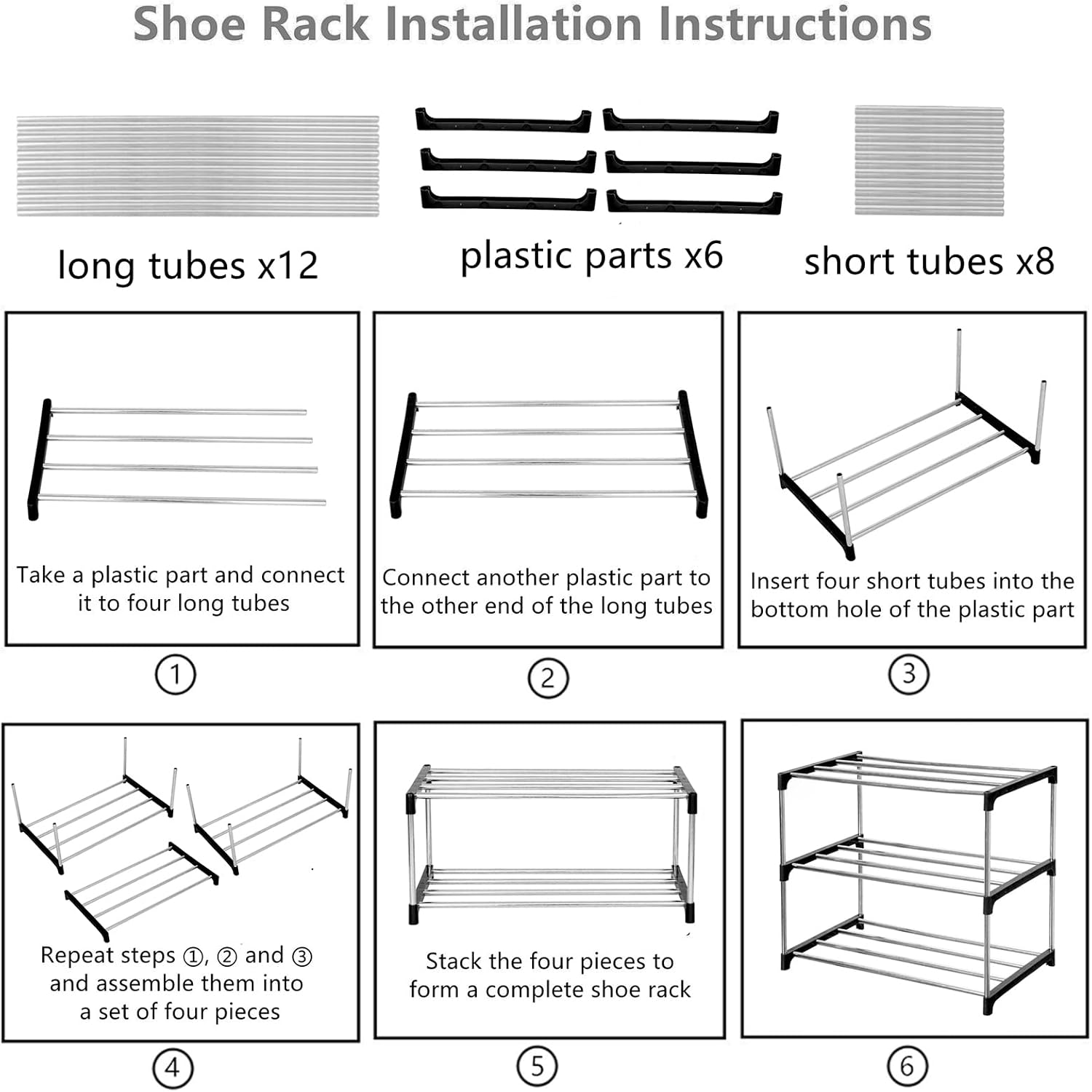 Jucaifu Stackable Small Shoe Rack, Entryway, Hallway And Closet Space Saving Storage And Organization (3-Tier, Black)