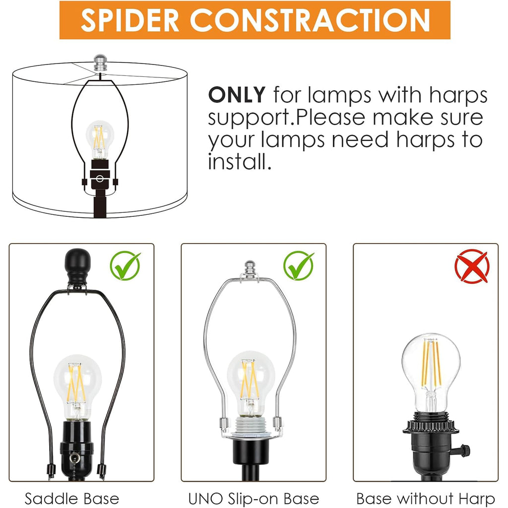 Drum Lamp Shades Set Of 2, 13"X13"X10", Spider Fitter Finials | White Large Replacement Linen Lampshades For Table Lamps, Floor Lamps, Easy Assembly, 13" Top X 13" Bottom X 10" High