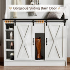 4Ever2Buy Farmhouse Hall Tree With Bench 5-In-1 Entryway Bench With Coat Rack With Sliding Barn Doors Entryway Coat Rack With Shoe Storage