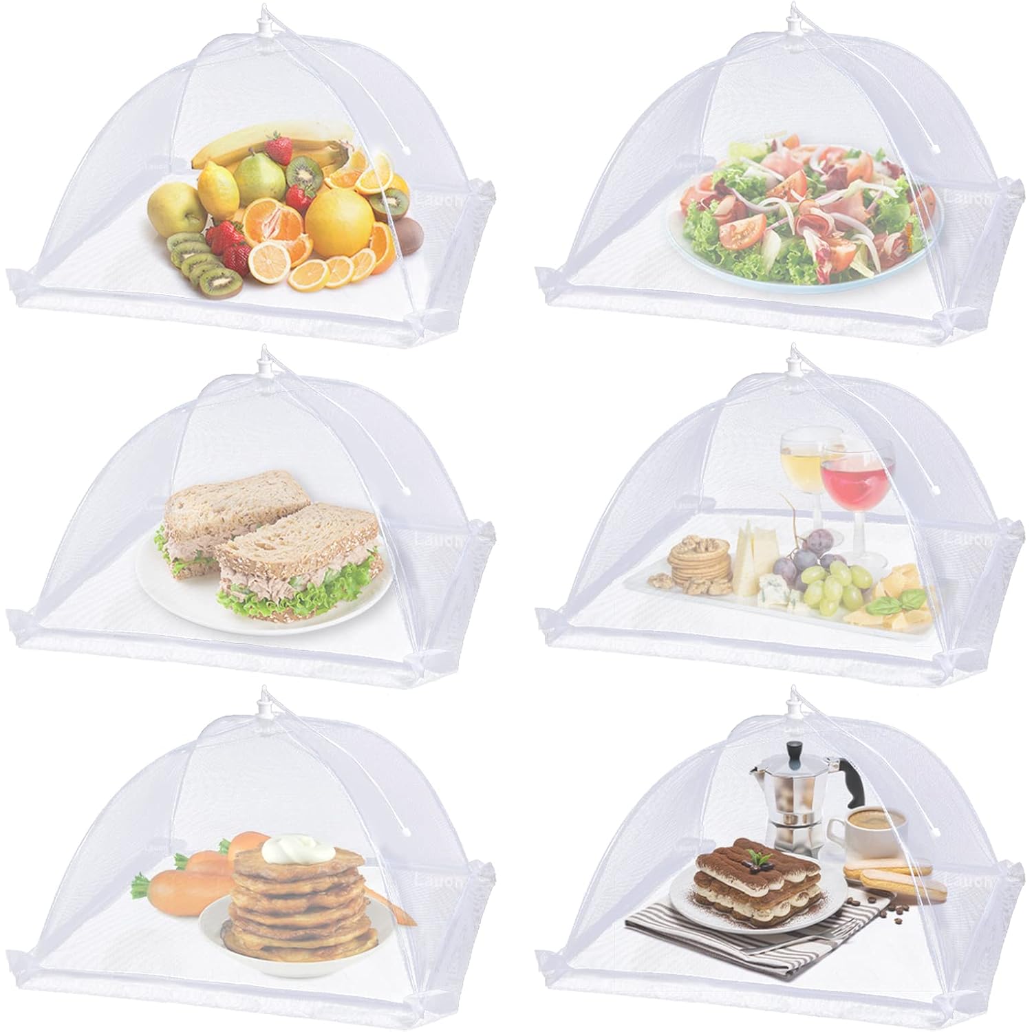 Large Food Cover,6 Pack Mesh Food Tent,17"x17",White Nylon Covers,Pop-Up Umbrella Screen Tents,Patio Net for Outdoor Camping, Picnics, Parties,BBQ,Collapsible and Reusable
