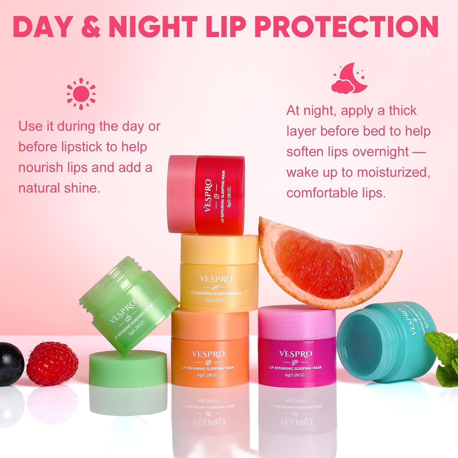 6 Pack Lip Sleeping Mask– Overnight Deep Hydrating Treatment For Dry Lips, Reduce Lip Lines &Improve Lip Color With Instant Hydration, Thank You Gifts, Birthday Gifts, Skincare Gifts For Women