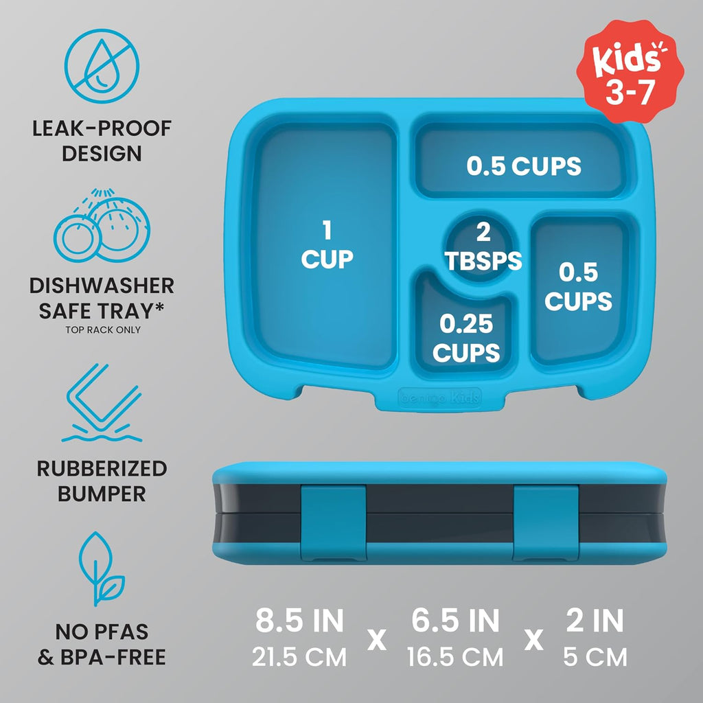 Bentgo Kids Prints Leak-Proof, 5-Compartment Bento-Style Kids Lunch Box - Ideal Portion Sizes For Ages 3-7, Durable, Drop-Proof, Dishwasher Safe, & Pfas & Bpa-Free Materials (Dinosaur)