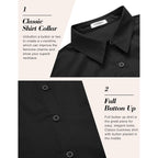 Women's Basic Button Down Shirts 3/4 Sleeve Stretch Button Up Dress Shirt Slim Fit Waitress Work Shirts