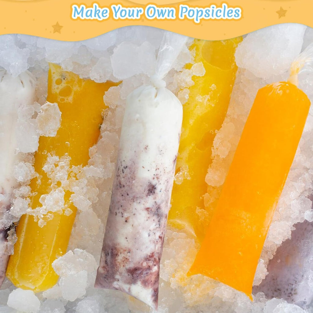 Maqihan 100 Ice Candy Plastic Bags - 4X12 Bolsas Para Bolis De Hielo Mexicanos Freeze Icepop Bags Popsicle Mold Bolsas Para Helados Caseros Popsicle Wrappers Yogurt Ice Cream Smoothie Mold Bag