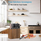 Xxl Acacia Wood Knife Holder – Large Universal Knife Block With Blade-Protecting Slots, Holds 26+ Knives, Scissors, And Sharpening Rods, Space-Saving Kitchen Storage Organizer