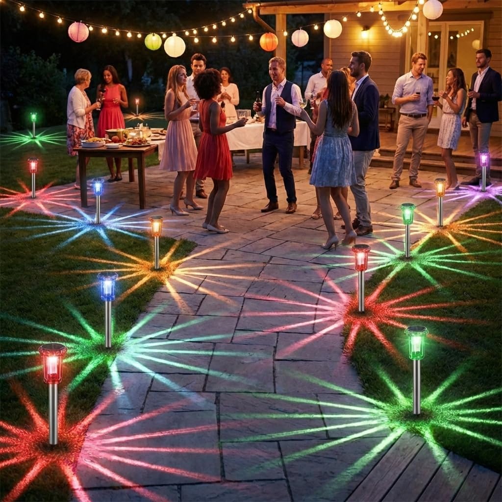 Solar Outdoor Lights, 10 Pack Solar Pathway Lights Outdoor Waterproof, Stainless Steel Stake Lighting For Garden Yard Path Walkway Driveway Patio Lawn Outside Decor,Color Changing