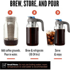County Line Kitchen 64 Oz Glass Cold Brew Coffee Maker With Leak-Proof Lid, Wide Mouth Mason Jar - Iced Coffee And Tea Pitcher - Gray