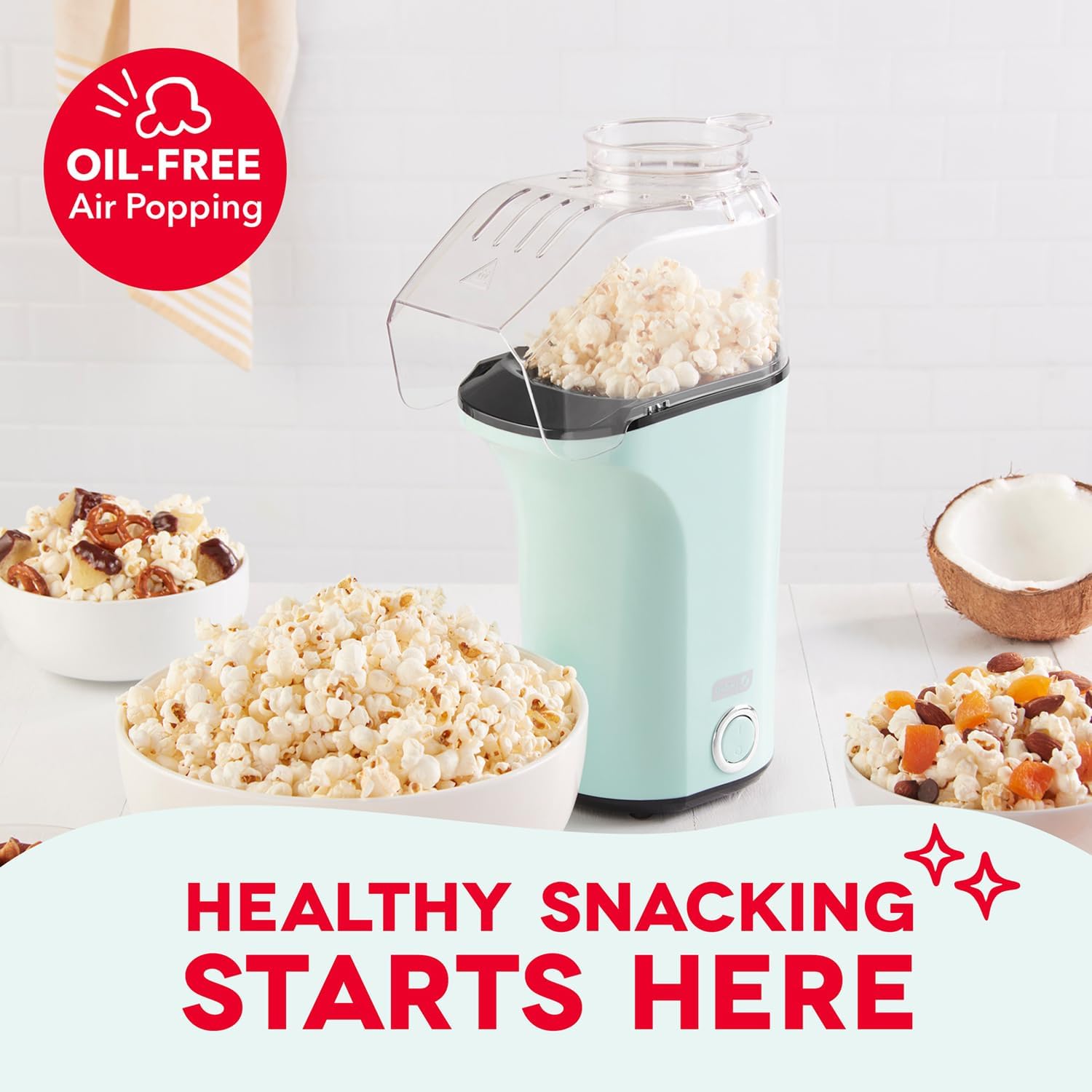 Dash Fresh Pop Popcorn Maker - Oil-Free, Air Popcorn Popper - With Measuring Cup & Recipe Guide - Perfect For Movie Nights - 16 Cups, Aqua