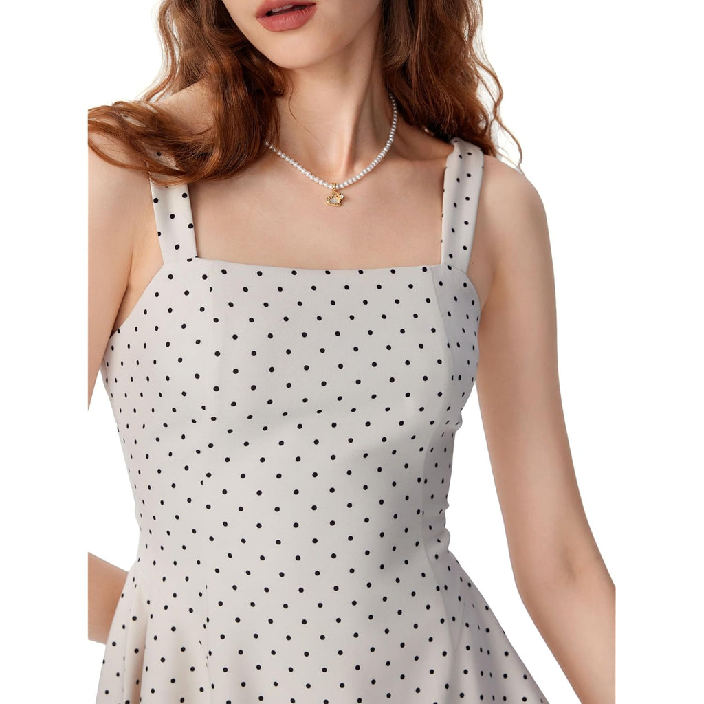 Cider Womens Polka Dot Going Out Dress Cute Summer Date Night Square Neck Sleeveless Mini Dress